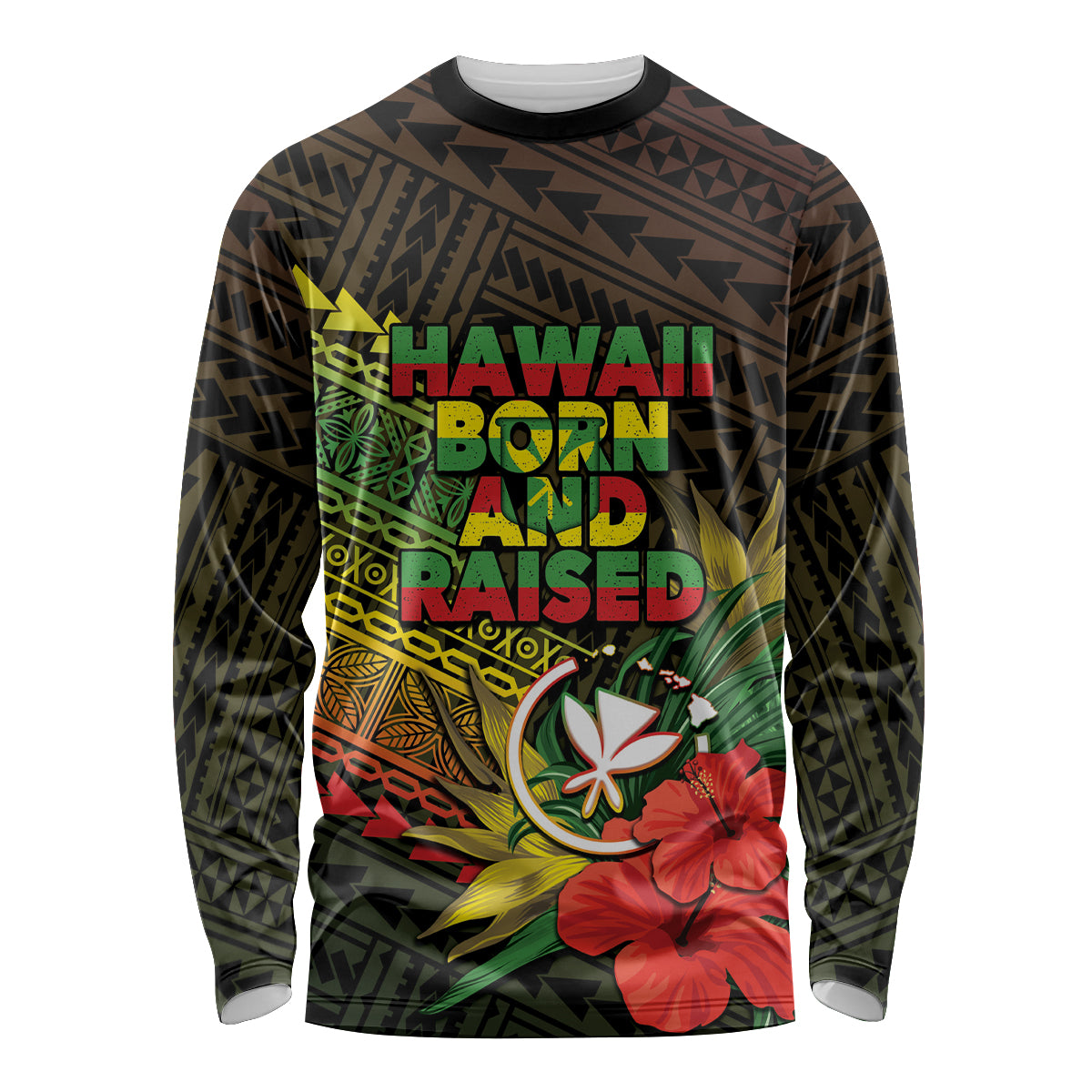 Personalized Hawaii Born and Raised Long Sleeve Shirt Kanaka Maoli Flag Day LT05 Unisex Reggae - Polynesian Pride