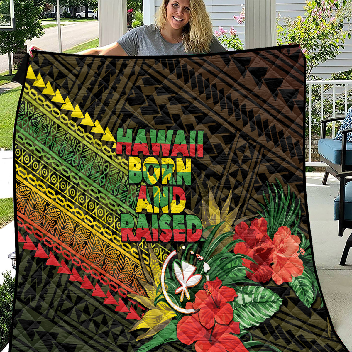 Hawaii Born and Raised Quilt Kanaka Maoli Flag Day