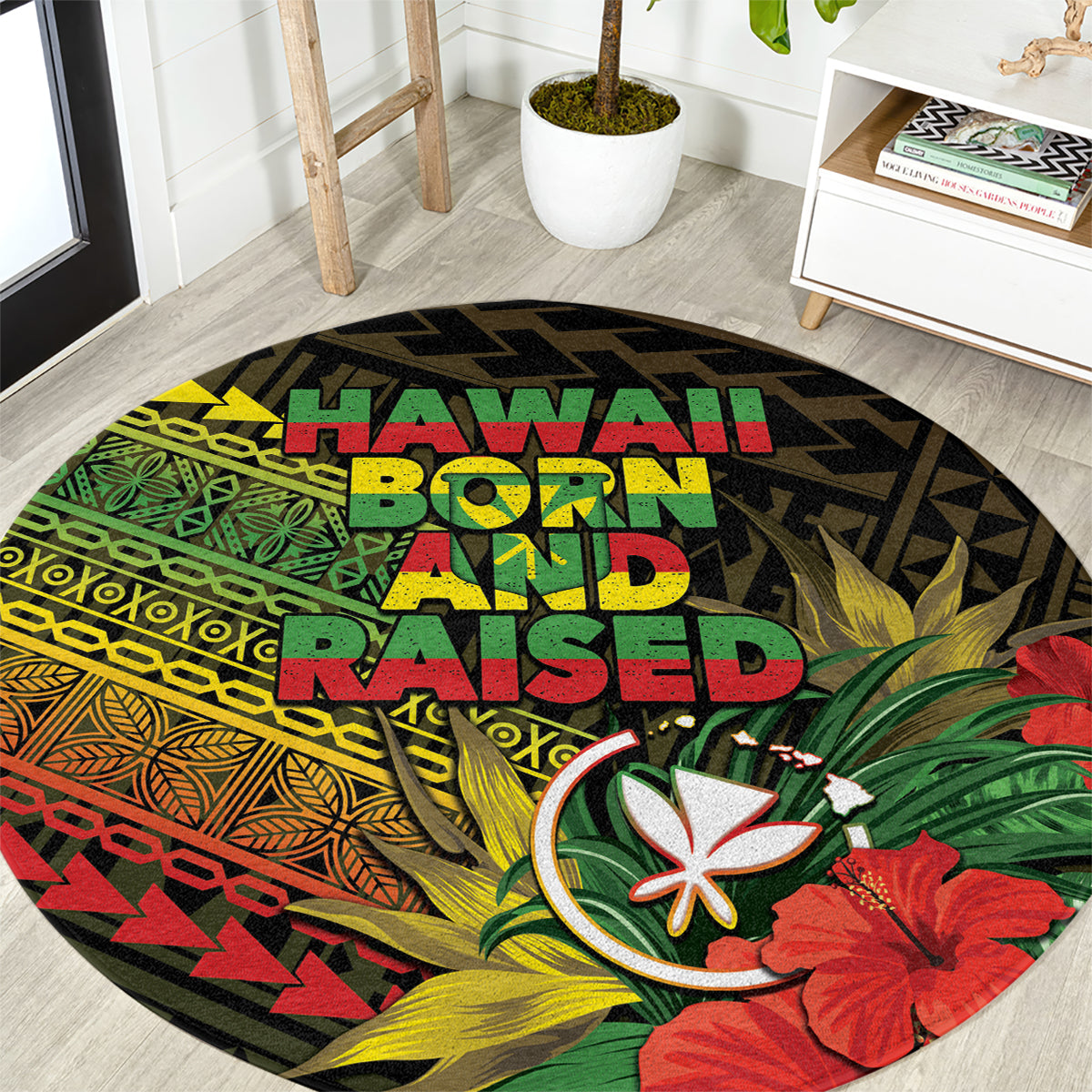 Hawaii Born and Raised Round Carpet Kanaka Maoli Flag Day LT05 Reggae - Polynesian Pride