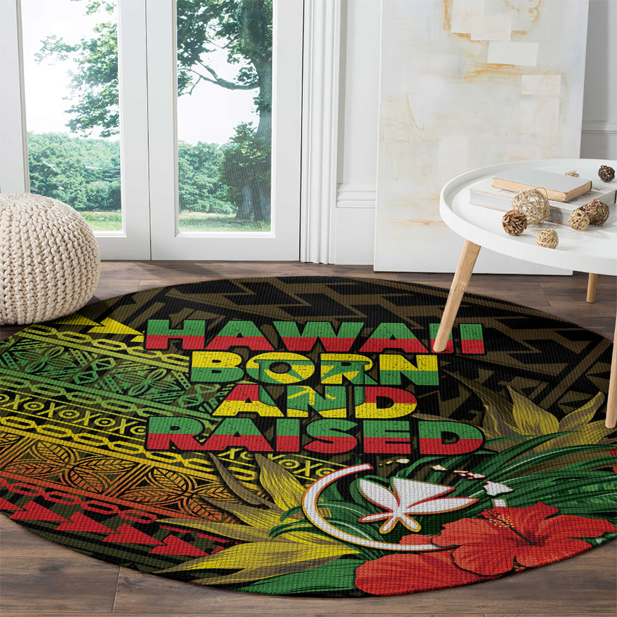 Hawaii Born and Raised Round Carpet Kanaka Maoli Flag Day