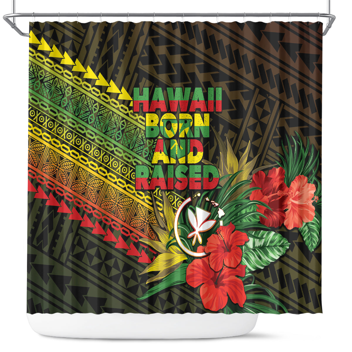 Hawaii Born and Raised Shower Curtain Kanaka Maoli Flag Day LT05 Reggae - Polynesian Pride