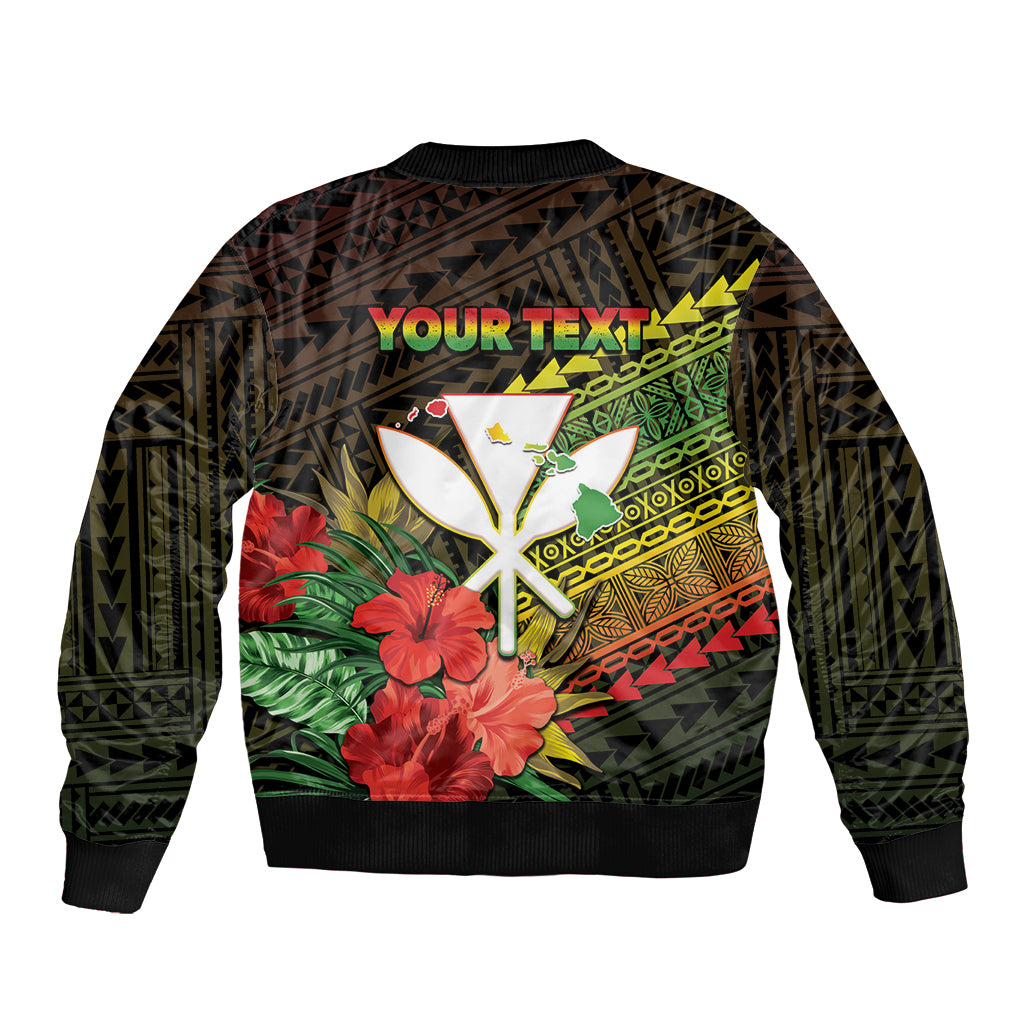 Personalized Hawaii Born and Raised Sleeve Zip Bomber Jacket Kanaka Maoli Flag Day