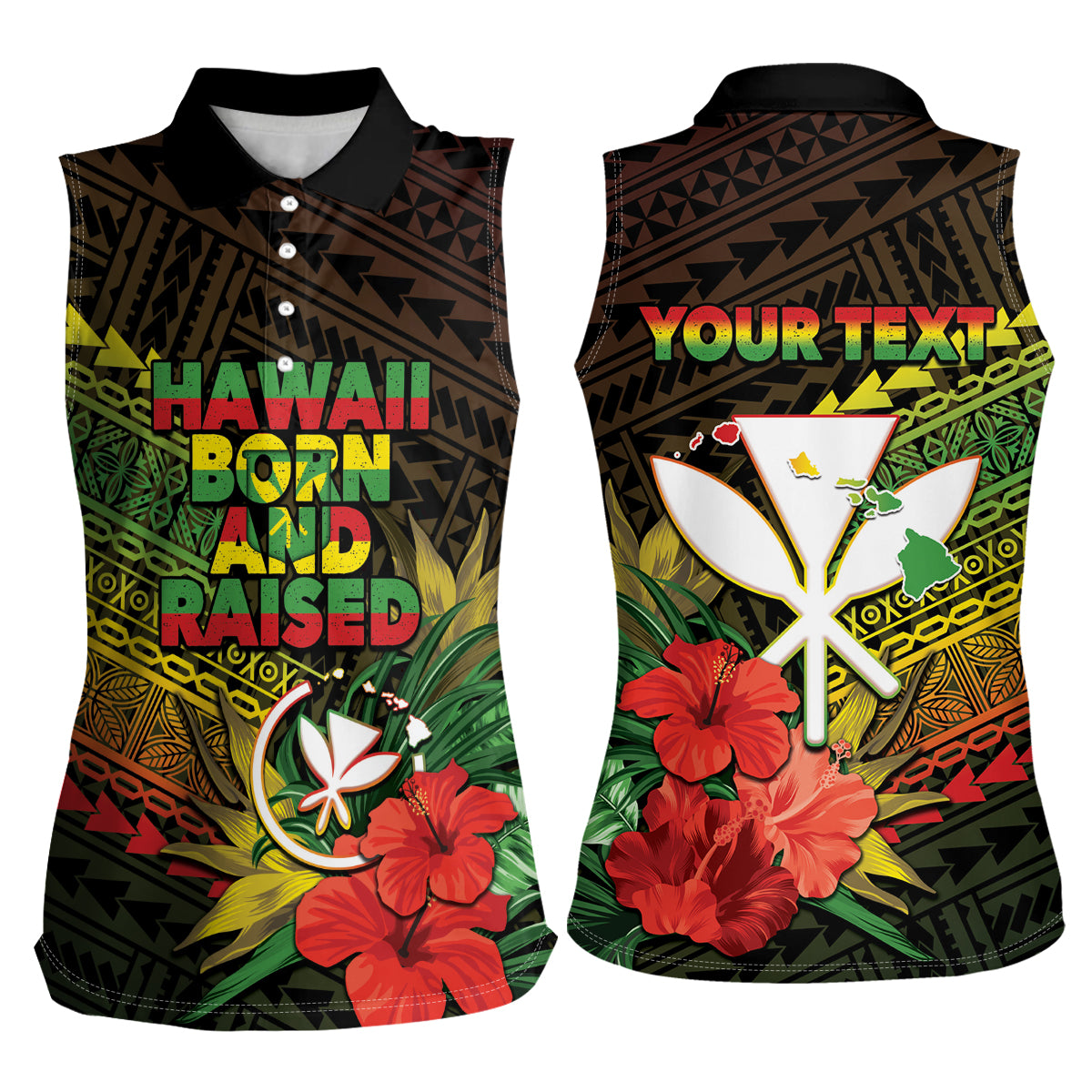 Personalized Hawaii Born and Raised Women Sleeveless Polo Shirt Kanaka Maoli Flag Day