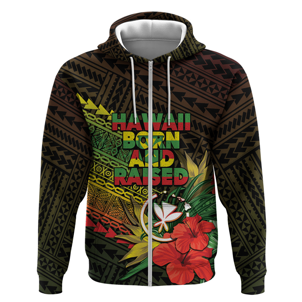 Personalized Hawaii Born and Raised Zip Hoodie Kanaka Maoli Flag Day LT05 Zip Hoodie Reggae - Polynesian Pride
