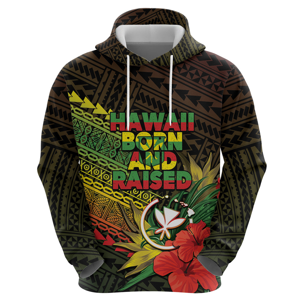 Personalized Hawaii Born and Raised Zip Hoodie Kanaka Maoli Flag Day