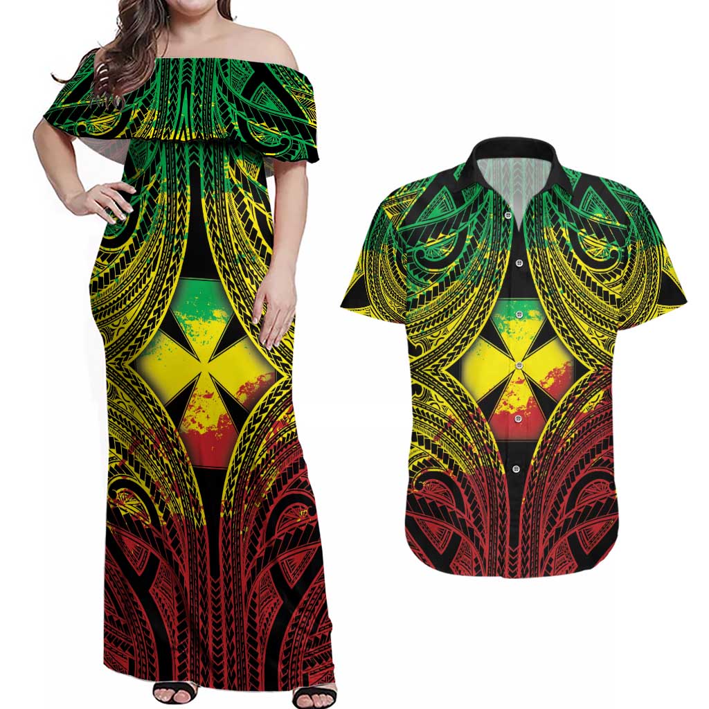 Personalised Wallis and Futuna Territory Day Couples Matching Off Shoulder Maxi Dress and Hawaiian Shirt Polynesian Pattern Simple Style LT05 Reggae - Polynesian Pride