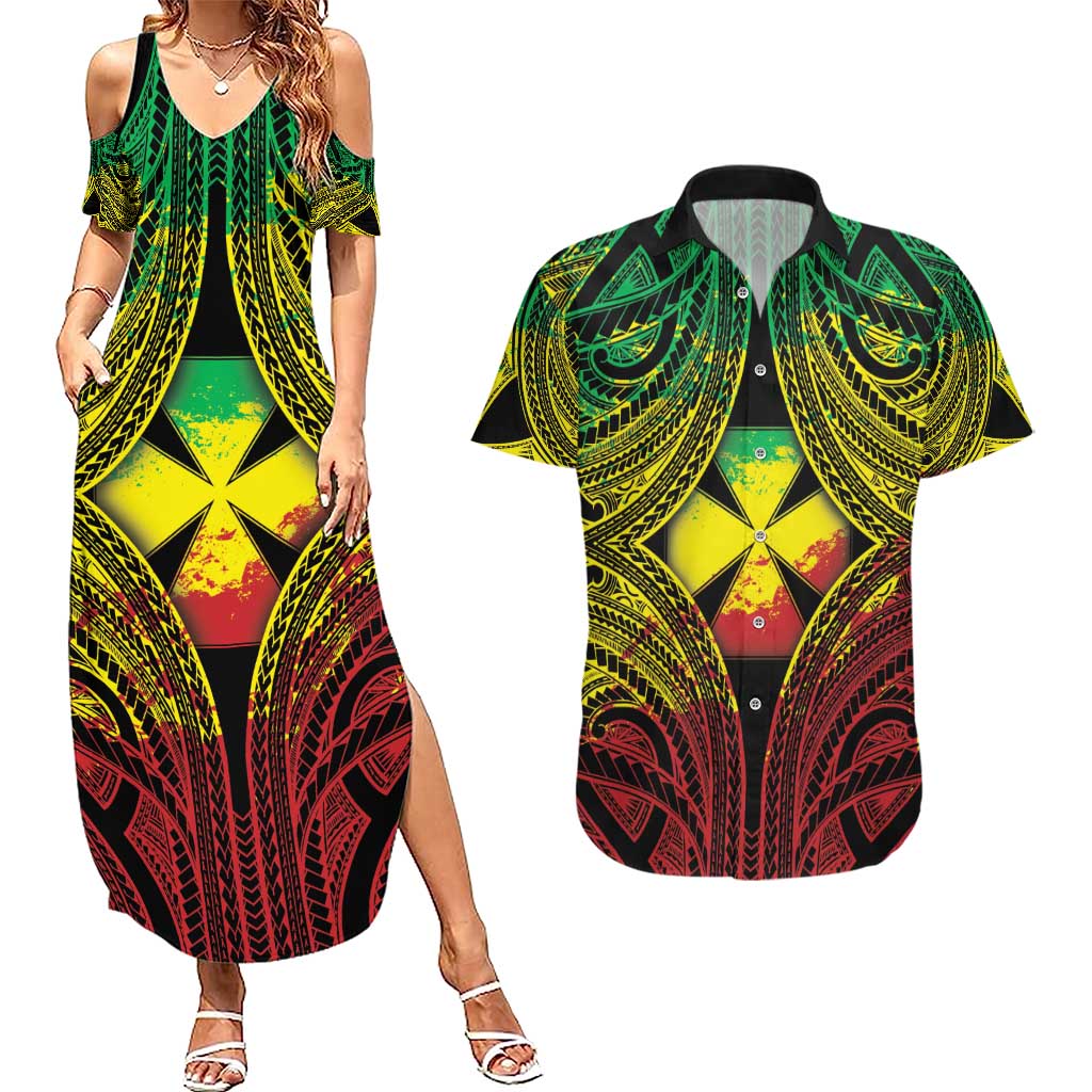 Personalised Wallis and Futuna Territory Day Couples Matching Summer Maxi Dress and Hawaiian Shirt Polynesian Pattern Simple Style LT05 Reggae - Polynesian Pride