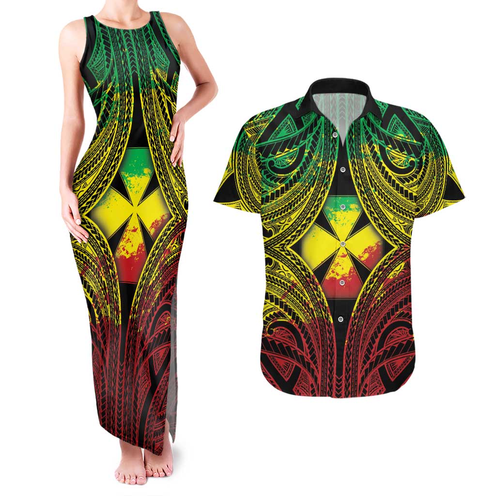 Personalised Wallis and Futuna Territory Day Couples Matching Tank Maxi Dress and Hawaiian Shirt Polynesian Pattern Simple Style LT05 Reggae - Polynesian Pride