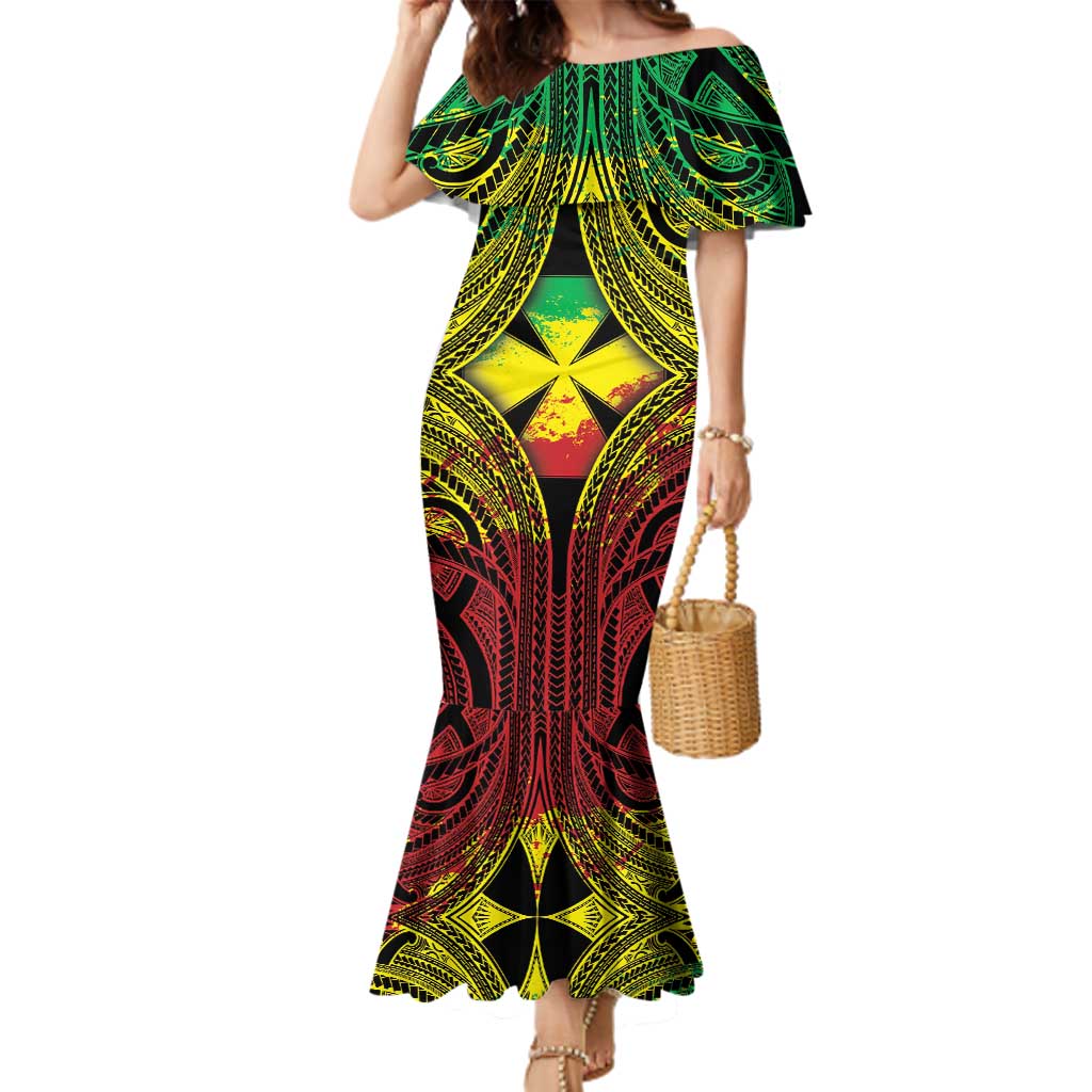 Personalised Wallis and Futuna Territory Day Family Matching Mermaid Dress and Hawaiian Shirt Polynesian Pattern Simple Style