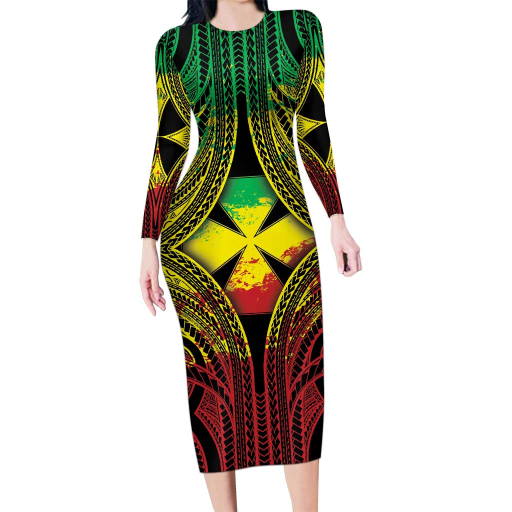 Personalised Wallis and Futuna Territory Day Long Sleeve Bodycon Dress Polynesian Pattern Simple Style LT05 Long Dress Reggae - Polynesian Pride