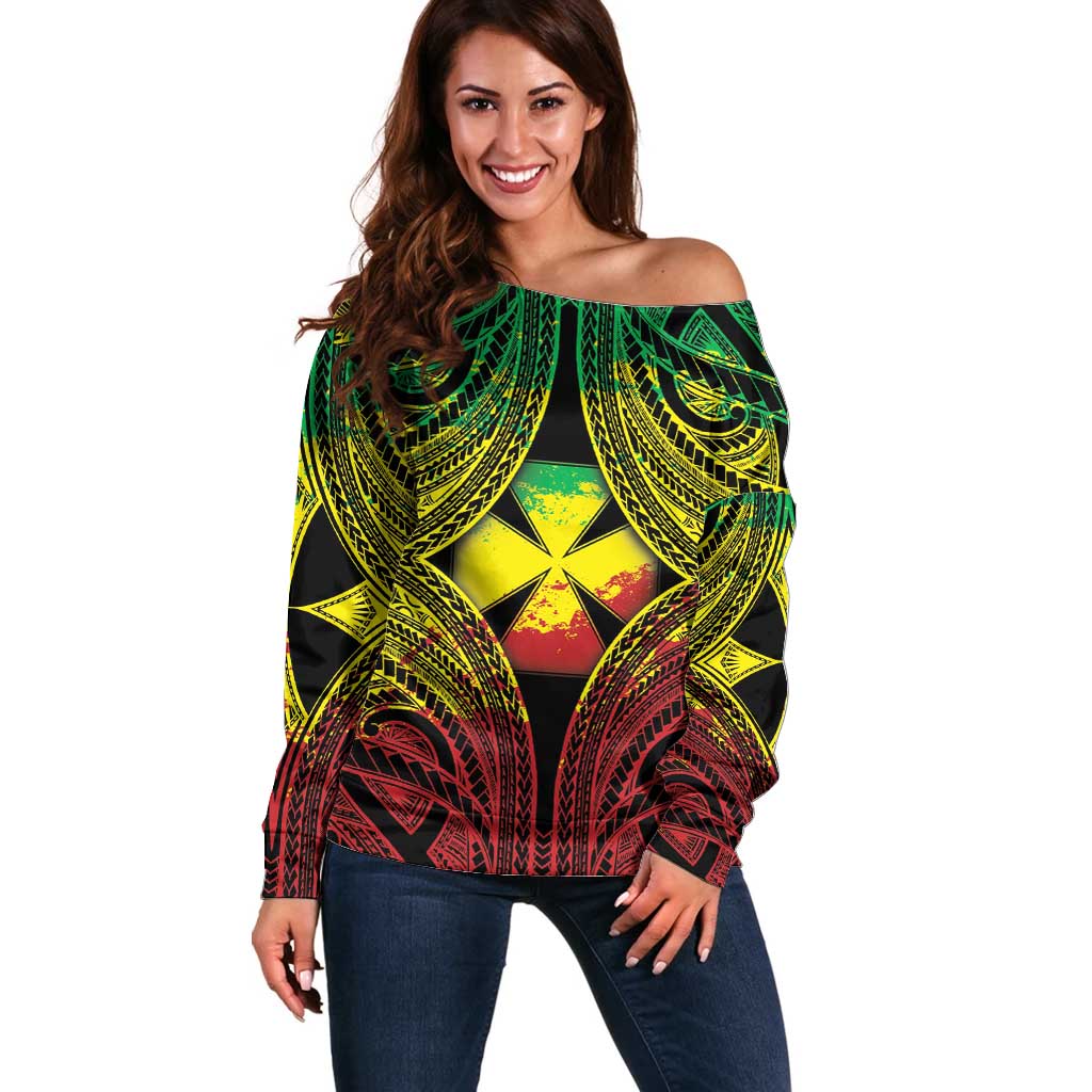 Personalised Wallis and Futuna Territory Day Off Shoulder Sweater Polynesian Pattern Simple Style LT05 Women Reggae - Polynesian Pride