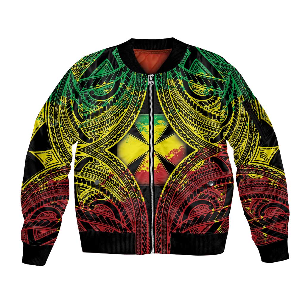 Personalised Wallis and Futuna Territory Day Sleeve Zip Bomber Jacket Polynesian Pattern Simple Style LT05 Unisex Reggae - Polynesian Pride
