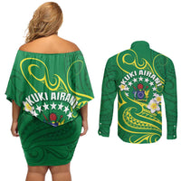 Cook Islands Happy Constitution Day Couples Matching Off Shoulder Short Dress and Long Sleeve Button Shirt Pattern Tribal Art