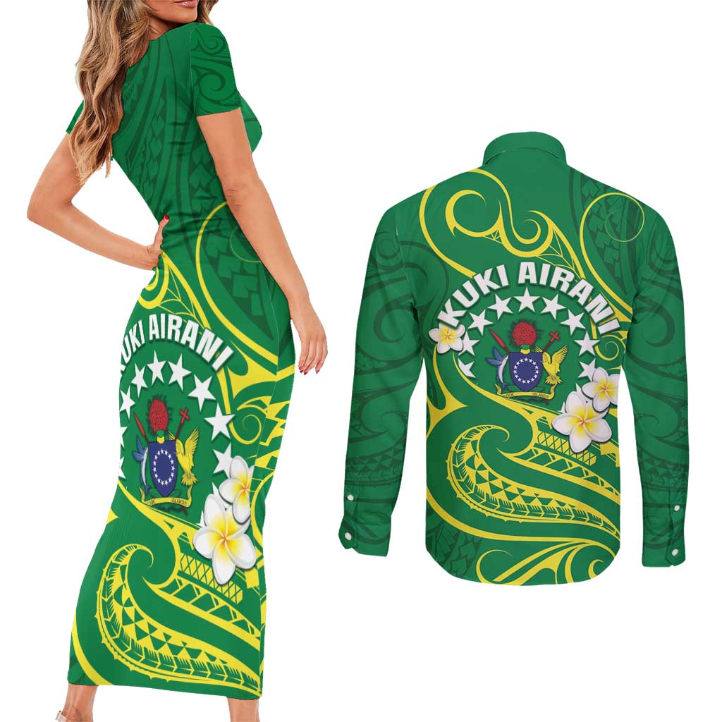 Cook Islands Happy Constitution Day Couples Matching Short Sleeve Bodycon Dress and Long Sleeve Button Shirt Pattern Tribal Art
