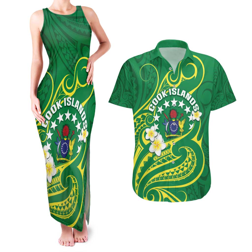 Cook Islands Happy Constitution Day Couples Matching Tank Maxi Dress and Hawaiian Shirt Pattern Tribal Art