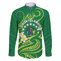 Cook Islands Happy Constitution Day Family Matching Mermaid Dress and Hawaiian Shirt Pattern Tribal Art LT05 Dad's Shirt - Long Sleeve Green - Polynesian Pride