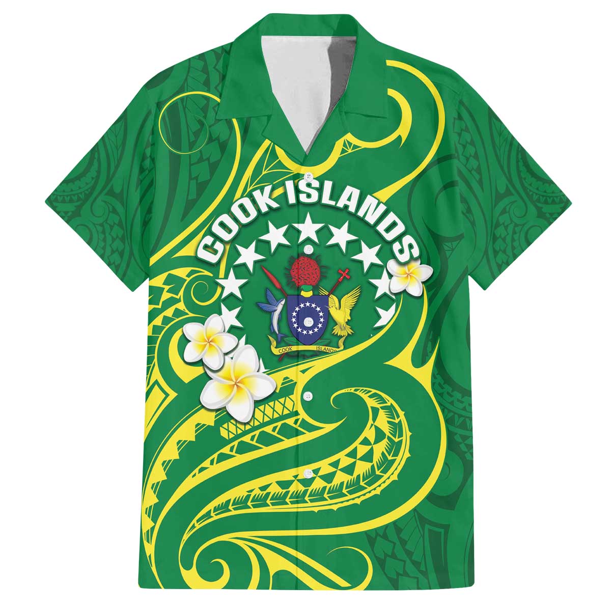 Cook Islands Happy Constitution Day Family Matching Off Shoulder Short Dress and Hawaiian Shirt Pattern Tribal Art LT05 Dad's Shirt - Short Sleeve Green - Polynesian Pride