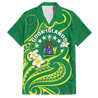 Cook Islands Happy Constitution Day Family Matching Off Shoulder Short Dress and Hawaiian Shirt Pattern Tribal Art LT05 Dad's Shirt - Short Sleeve Green - Polynesian Pride