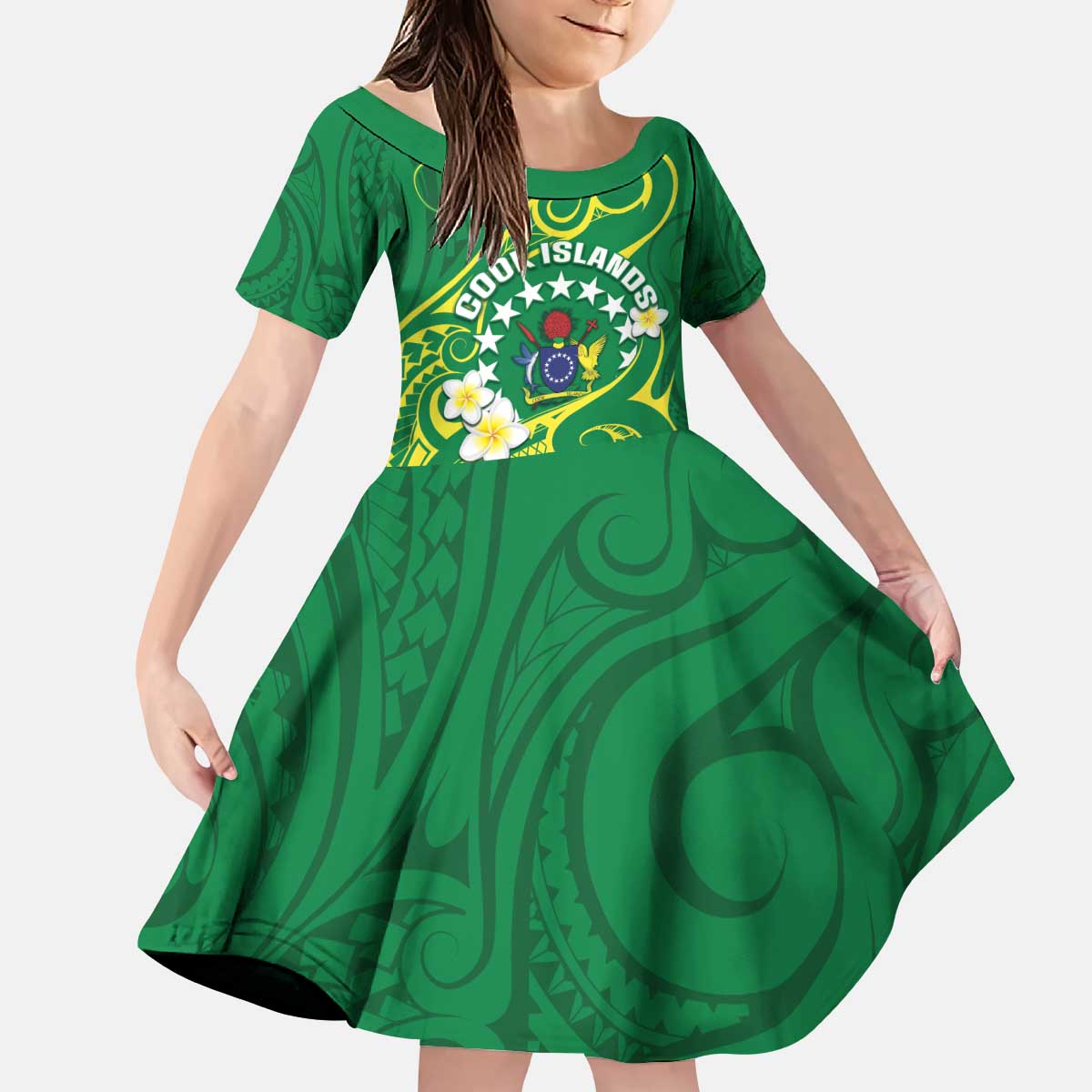 Cook Islands Happy Constitution Day Kid Short Sleeve Dress Pattern Tribal Art