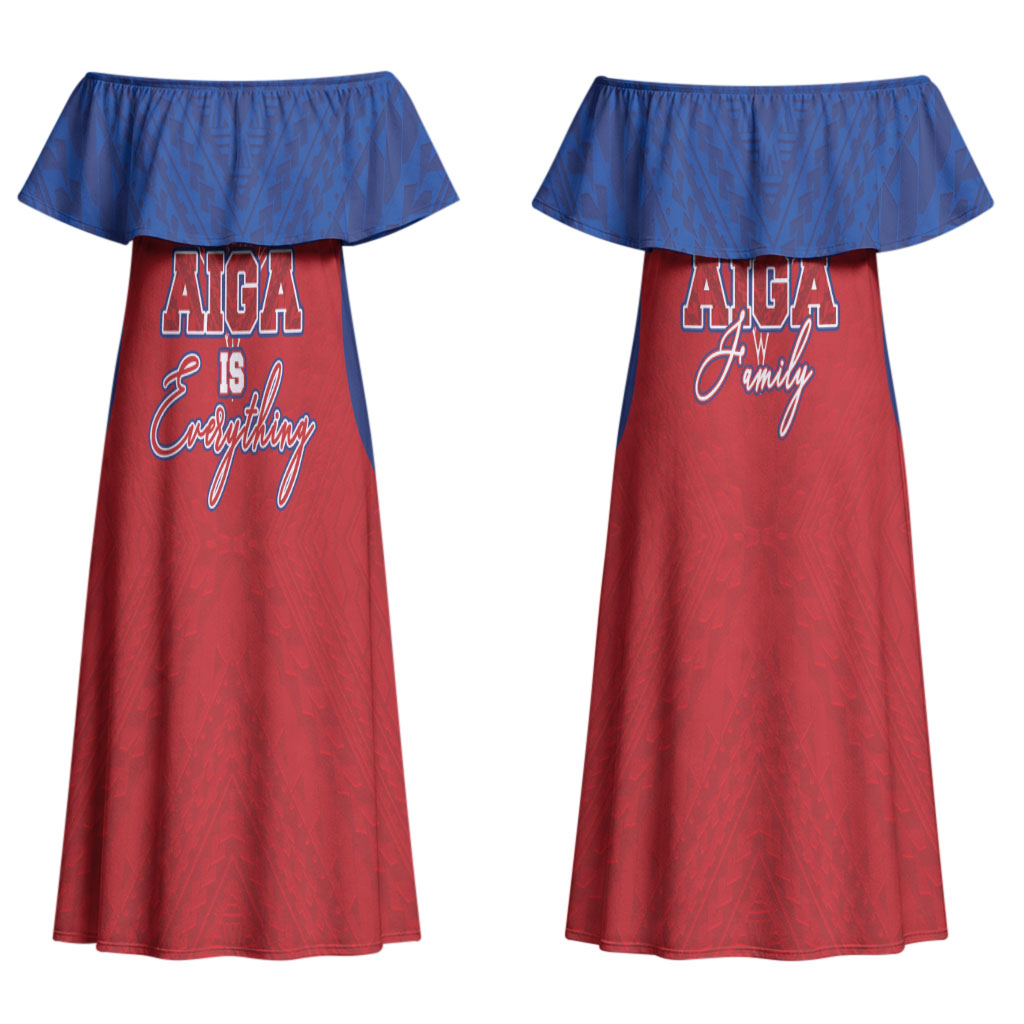 Aiga Samoa Couples Matching Off Shoulder Maxi Dress and Long Sleeve Button Shirt Aiga Is Everything LT05 - Polynesian Pride