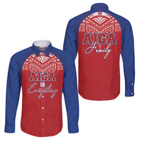 Aiga Samoa Family Matching Off Shoulder Maxi Dress and Hawaiian Shirt Aiga Is Everything LT05 Dad's Shirt - Long Sleeve Red - Polynesian Pride