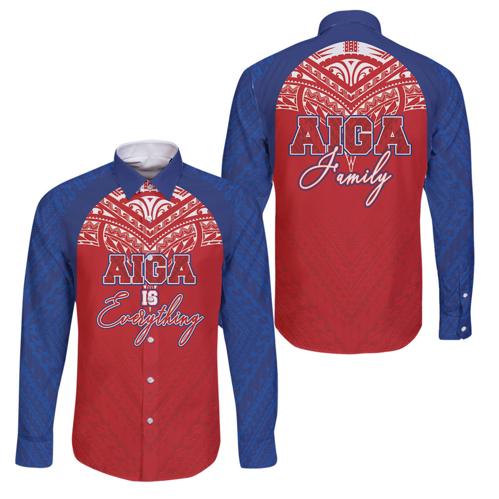 Aiga Samoa Family Matching Off Shoulder Short Dress and Hawaiian Shirt Aiga Is Everything LT05 Dad's Shirt - Long Sleeve Red - Polynesian Pride