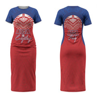 Aiga Samoa Family Matching Short Sleeve Bodycon Dress and Hawaiian Shirt Aiga Is Everything LT05 Mom's Dress Red - Polynesian Pride