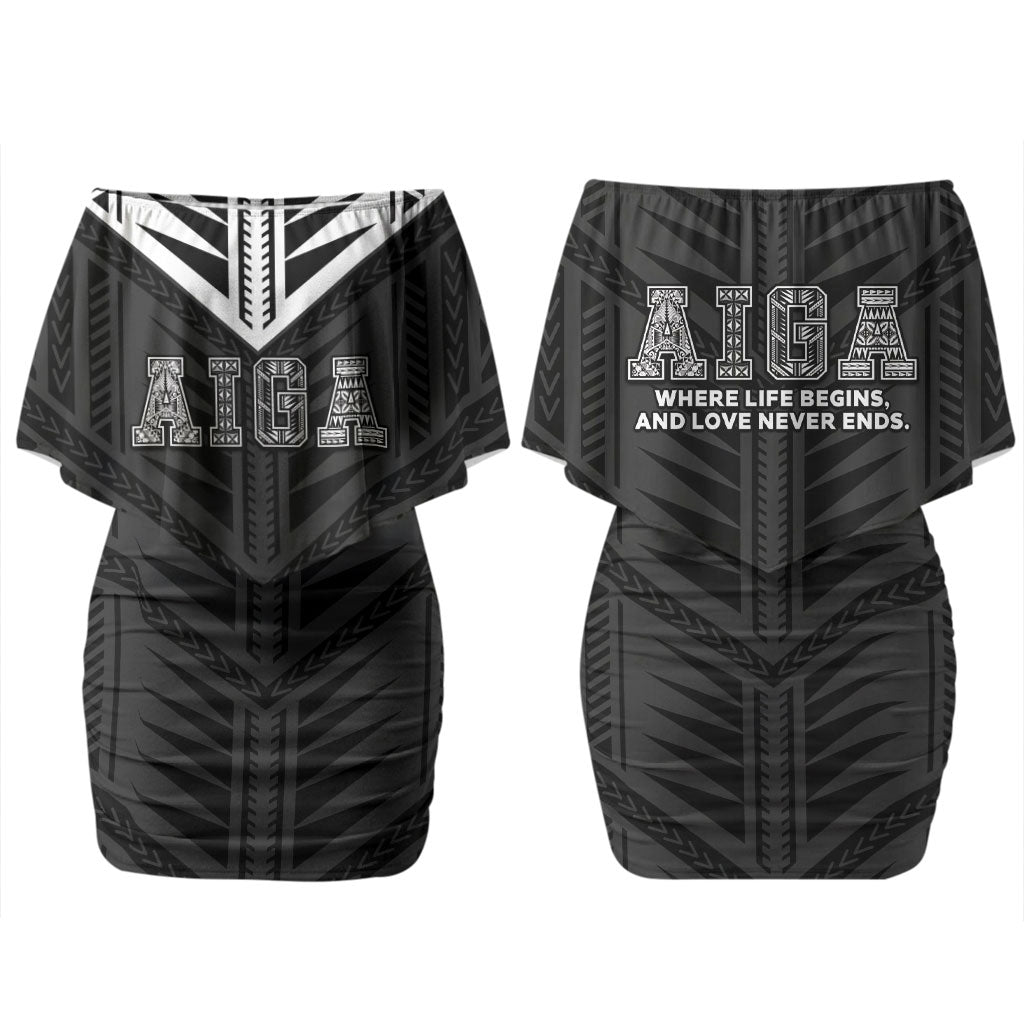 Samoa Aiga Couples Matching Off Shoulder Short Dress and Hawaiian Shirt Samoan Tribal Pattern LT05 - Polynesian Pride