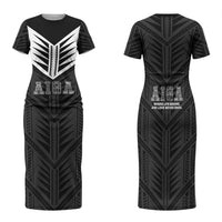 Samoa Aiga Family Matching Short Sleeve Bodycon Dress and Hawaiian Shirt Samoan Tribal Pattern LT05 Mom's Dress Black - Polynesian Pride