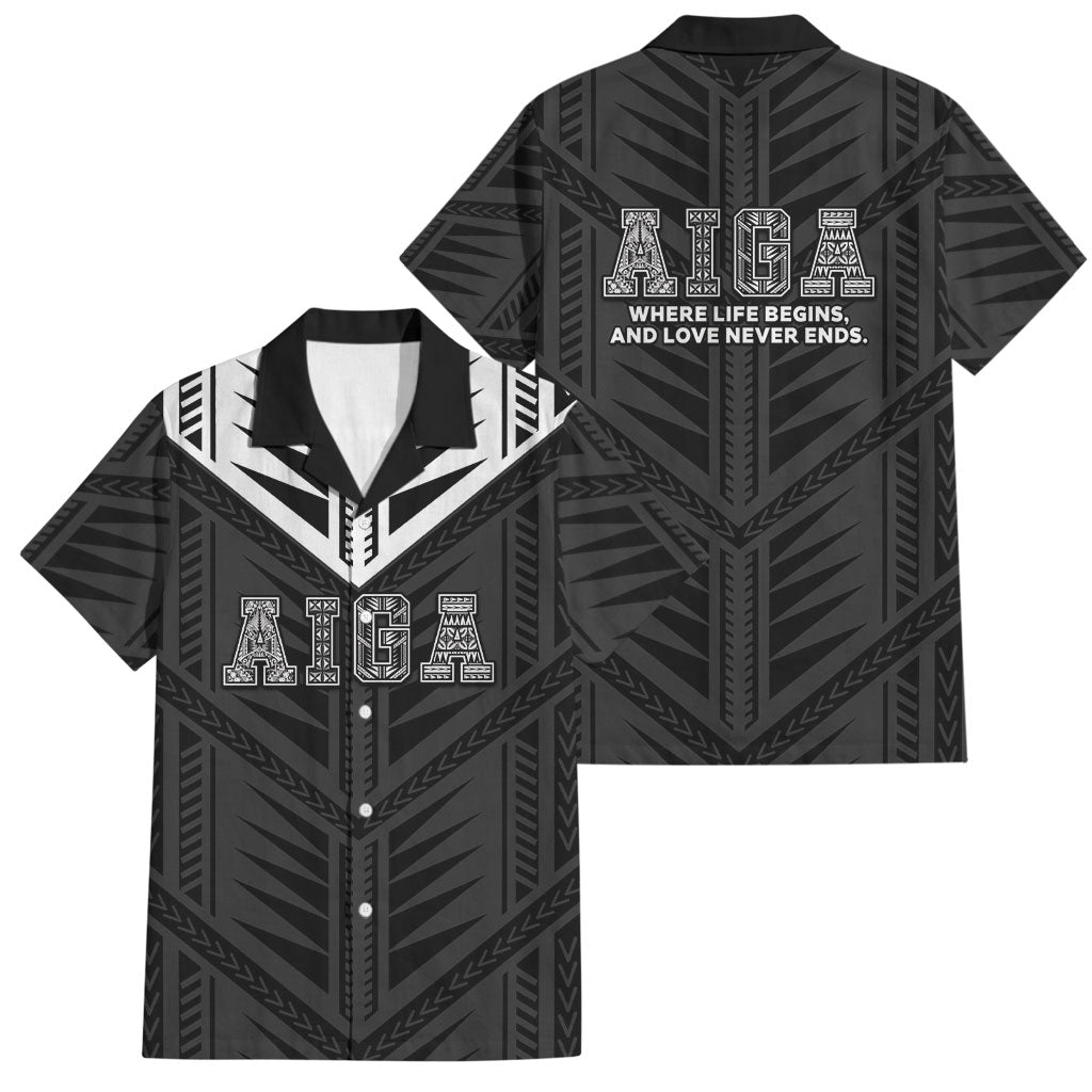 Samoa Aiga Family Matching Short Sleeve Bodycon Dress and Hawaiian Shirt Samoan Tribal Pattern LT05 Dad's Shirt - Short Sleeve Black - Polynesian Pride