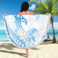 Polynesia Hammerhead Shark Beach Blanket Tropical Flowers Tribal Pattern Blue