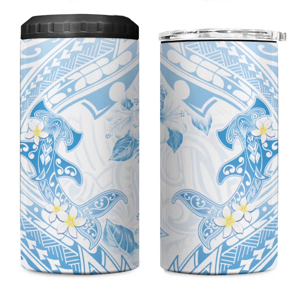 Polynesia Hammerhead Shark 4 in 1 Can Cooler Tumbler Tropical Flowers Tribal Pattern Blue LT05 One Size: 16 oz Blue - Polynesian Pride