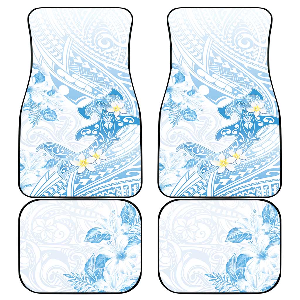 Polynesia Hammerhead Shark Car Mats Tropical Flowers Tribal Pattern Blue