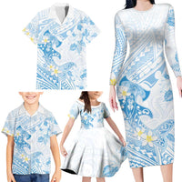 Polynesia Hammerhead Shark Family Matching Long Sleeve Bodycon Dress and Hawaiian Shirt Tropical Flowers Tribal Pattern Blue LT05 - Polynesian Pride
