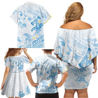 Polynesia Hammerhead Shark Family Matching Off Shoulder Short Dress and Hawaiian Shirt Tropical Flowers Tribal Pattern Blue LT05 - Polynesian Pride