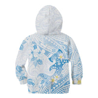 Polynesia Hammerhead Shark Kid Hoodie Tropical Flowers Tribal Pattern Blue