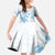 Polynesia Hammerhead Shark Kid Short Sleeve Dress Tropical Flowers Tribal Pattern Blue