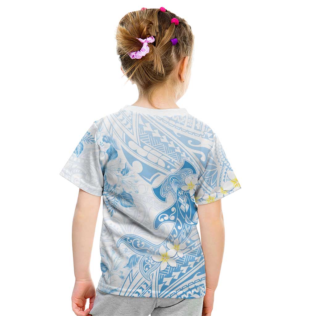 Polynesia Hammerhead Shark Kid T Shirt Tropical Flowers Tribal Pattern Blue
