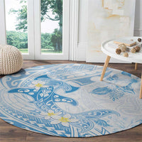 Polynesia Hammerhead Shark Round Carpet Tropical Flowers Tribal Pattern Blue LT05 - Polynesian Pride
