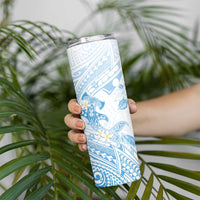 Polynesia Hammerhead Shark Skinny Tumbler Tropical Flowers Tribal Pattern Blue