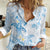 Polynesia Hammerhead Shark Women Casual Shirt Tropical Flowers Tribal Pattern Blue