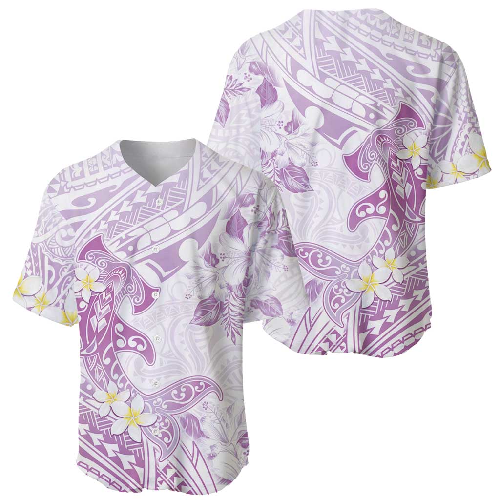 Polynesia Hammerhead Shark Baseball Jersey Tropical Flowers Tribal Pattern Lavender LT05 - Polynesian Pride