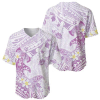 Polynesia Hammerhead Shark Baseball Jersey Tropical Flowers Tribal Pattern Lavender LT05 - Polynesian Pride