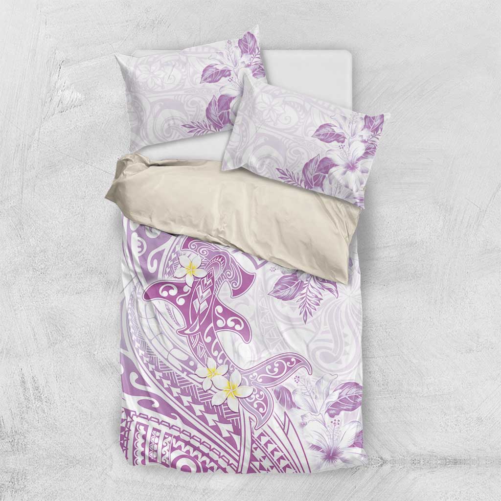 Polynesia Hammerhead Shark Bedding Set Tropical Flowers Tribal Pattern Lavender