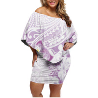Polynesia Hammerhead Shark Family Matching Off Shoulder Short Dress and Hawaiian Shirt Tropical Flowers Tribal Pattern Lavender LT05 Mom's Dress Purple - Polynesian Pride