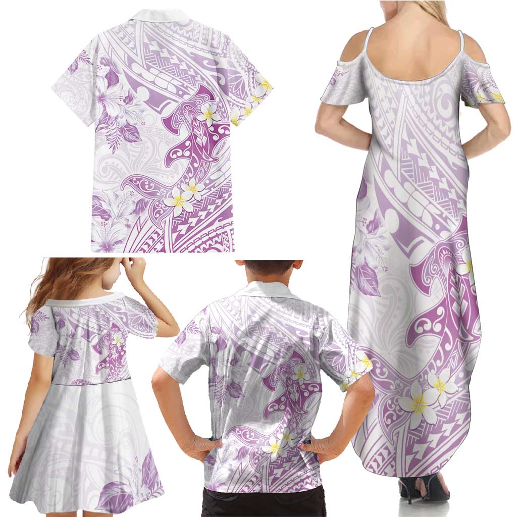 Polynesia Hammerhead Shark Family Matching Summer Maxi Dress and Hawaiian Shirt Tropical Flowers Tribal Pattern Lavender LT05 - Polynesian Pride