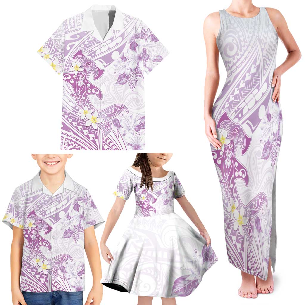 Polynesia Hammerhead Shark Family Matching Tank Maxi Dress and Hawaiian Shirt Tropical Flowers Tribal Pattern Lavender LT05 - Polynesian Pride