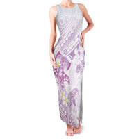 Polynesia Hammerhead Shark Family Matching Tank Maxi Dress and Hawaiian Shirt Tropical Flowers Tribal Pattern Lavender LT05 Mom's Dress Purple - Polynesian Pride