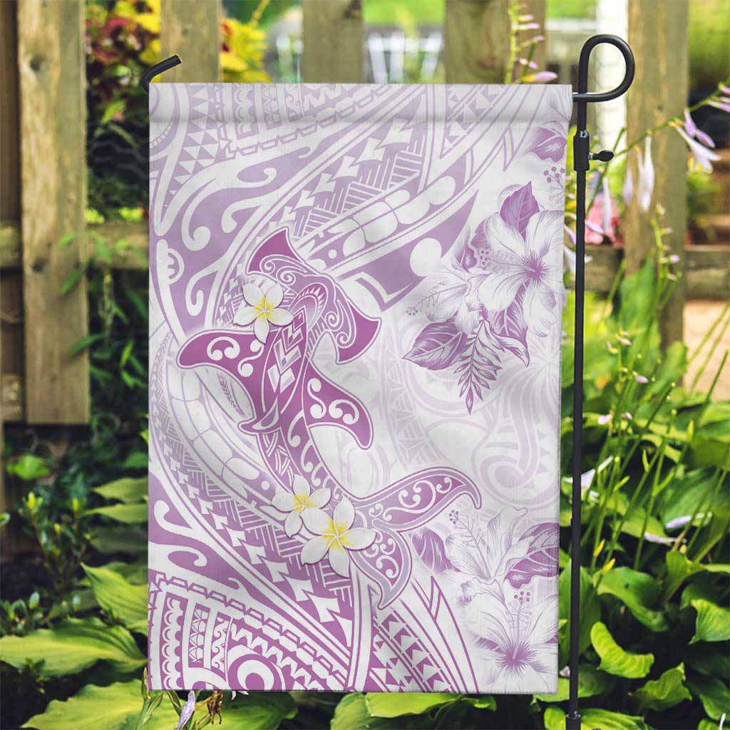 Polynesia Hammerhead Shark Garden Flag Tropical Flowers Tribal Pattern Lavender