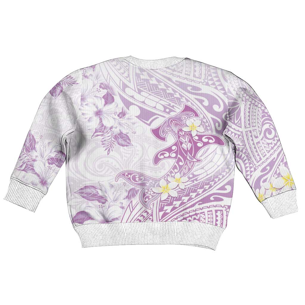 Polynesia Hammerhead Shark Kid Ugly Christmas Sweater Tropical Flowers Tribal Pattern Lavender